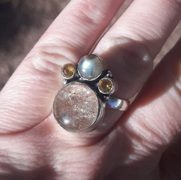 New Rutilated Quartz, Labradorite & Citrine 925 Silver Ring. - Picture 3 of 8